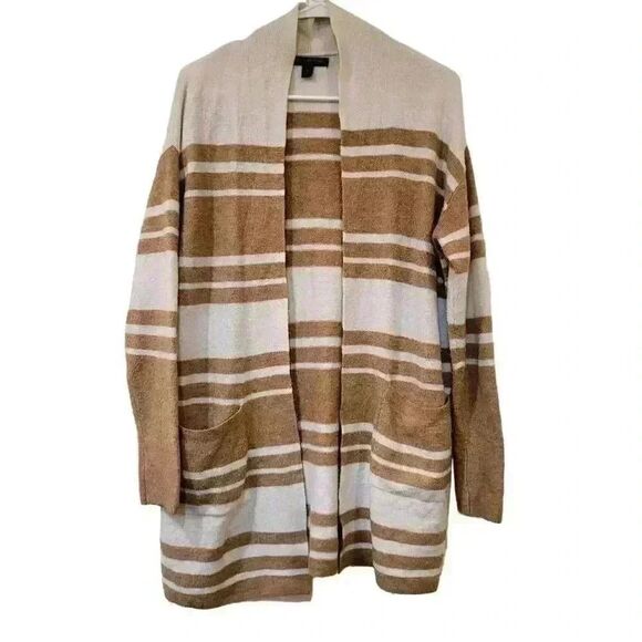 Banana Republic Women's Camel & White Striped Acrylic/Nylon/Spandex Knit Open Fr - Picture 2 of 11